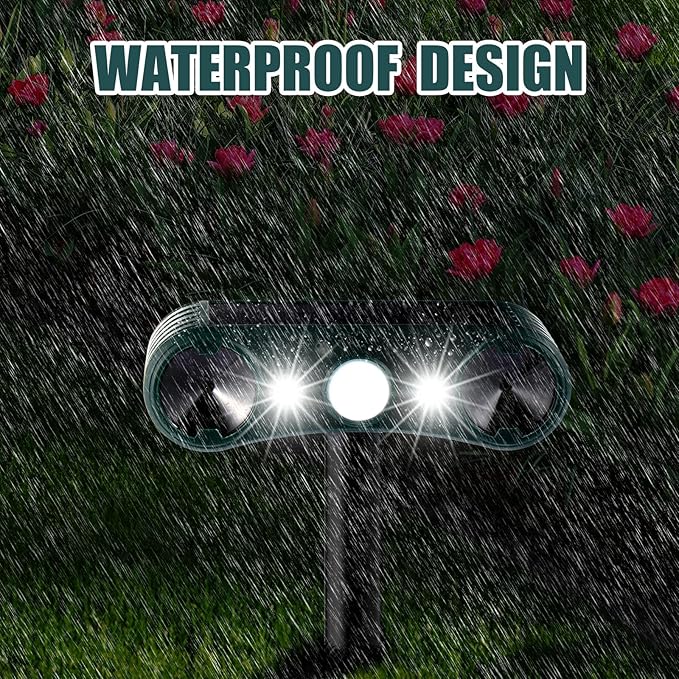 Qualirey 4 Pcs Solar Nocturnal Ultrasonic Light Animal Repeller Outdoor Deterrent with Pir Sensor Waterproof Deterrent Deer Repellent Devices to Repel Cat, Dog, Rabbit, Raccoon, Fox for Yard Garden