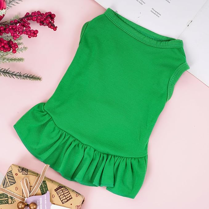 Dog Dresses Cat Skirt Solid Color Dog Clothes Summer Sleeveless Puppy Girl Clothes for Small Pet Dogs Cats (Dark Green, Medium)