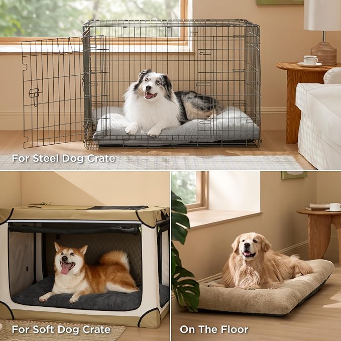 Bedsure Washable XXL Dog Bed for Crate, Giant Comfort Fluffy Plush Pet Pillow Bed Kennel Pad with Non-Slip Bottom, Machine Washable Pet Sleeping Mat for Jumbo, 47"x29", Gray