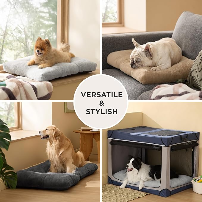 Bedsure Washable XL Dog Bed for Crate for Extra Large Dogs, Comfort Fluffy Plush Pet Pillow Bed Kennel Pad with Non-Slip Bottom, Machine Washable Pet Sleeping Mat, 41"x27", Dark Gray