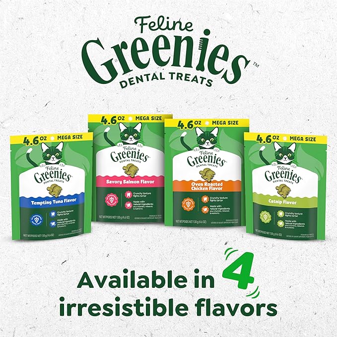 Greenies Cat Treats, Feline Veterinarian-Recommended Adult Natural Dental Cat Treats, Oven Roasted Chicken Flavor, 21 oz. Tub