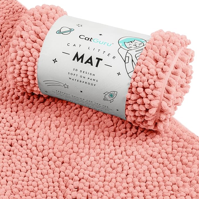 CatGuru Cat Litter Mat, Medium, Extra Large, XXL, Waterproof Litter Box Mat, Non Slip Kitty Litter Mat, Machine Washable Litter Trapping Mat, Soft Litter Tray, Cat Stuff (XL, Coral/Heavy-Duty)