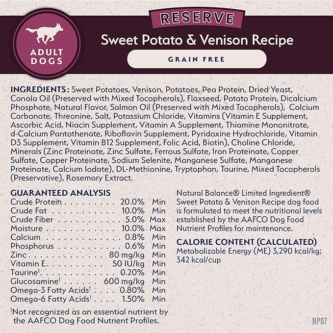 Natural Balance Limited Ingredient Adult Grain-Free Dry Dog Food, Reserve Sweet Potato & Venison Recipe, 4 Pound (Pack of 1)