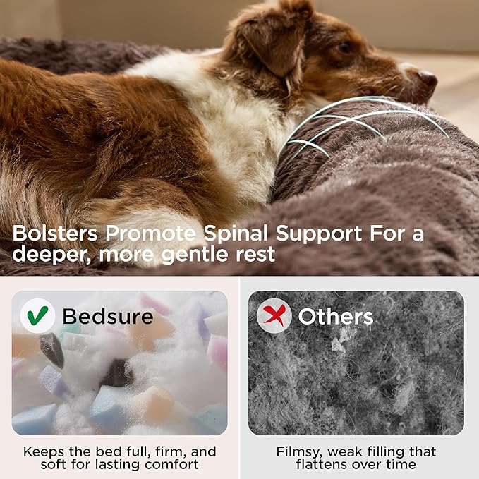 Bedsure Calming Dog Beds Large Sized Dog - 36in Donut Washable Large Pet Bed,Anti-Slip ＆Removable Cover,420GSM Round Anti-Anxiety Fluffy Plush Faux Fur Bed, Fits up to 80 lbs Pets,Plus Version