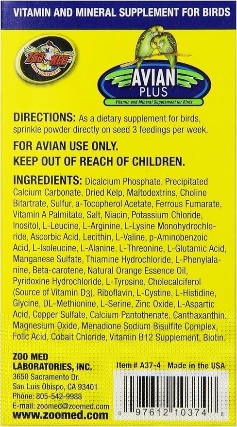 Zoo Med Laboratories Bzma374 Avian Plus Bird Vitamins, 4 oz (976610)