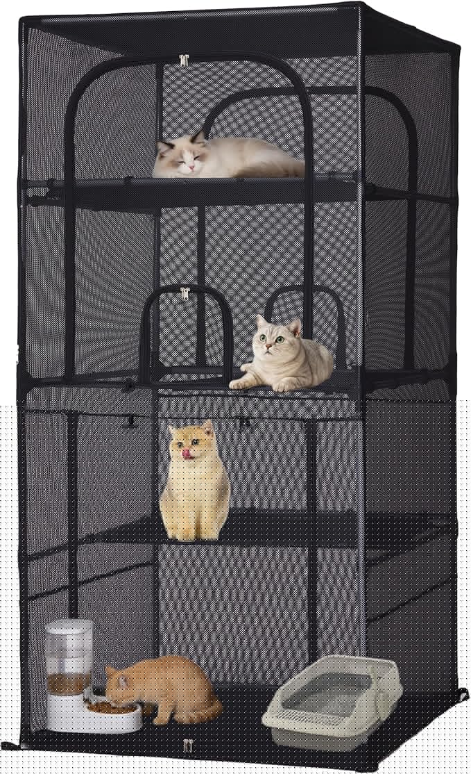 Catio Outdoor Cat Enclosure,4 Tiers Window Catio,Cat Enclosure Sturdy and Durable with Multiple Doors, Easy to Clean(36.2“L× 36.2”W ×72.4" H)