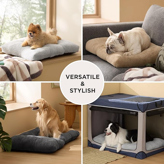 Bedsure Small Dog Bed for Crate Washable, Comfort Fluffy Plush Pillow Bed Crate Pad, Non-Slip and Machine Washable Kennel Pet Sleeping Mat for Puppy/Cat, 24"x17", Gray