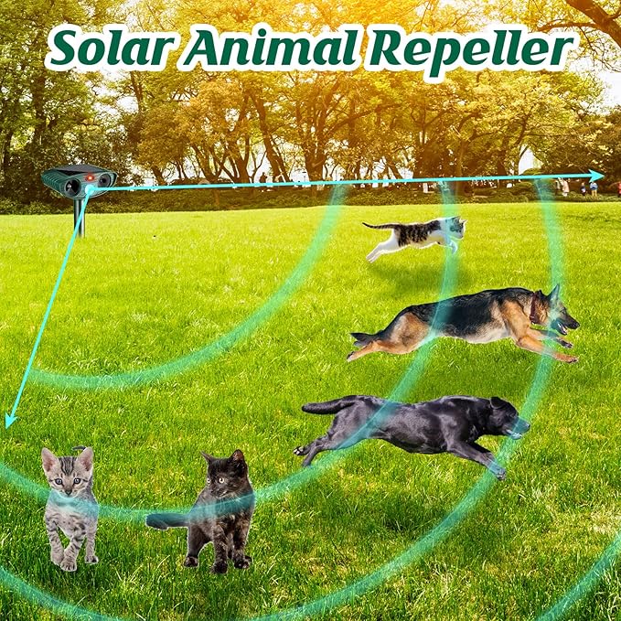 Ultrasonic Animal Repellent Outdoor Solar Powered Repeller Cat Dog Deer Deterrent Waterproof Motion Sensor Deterrent for Yard Garden Rabbit Squirrels Fox Pest(Black, Green,2 Pieces)