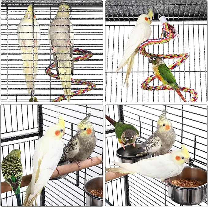 Yaheetech 69-inch Wrought Iron Rolling Large Parrot Bird Cage for African Grey Small Quaker Amazon Cockatiel Sun Parakeet Green Cheek Conure Dove Lovebird Budgie Play Top with Stand