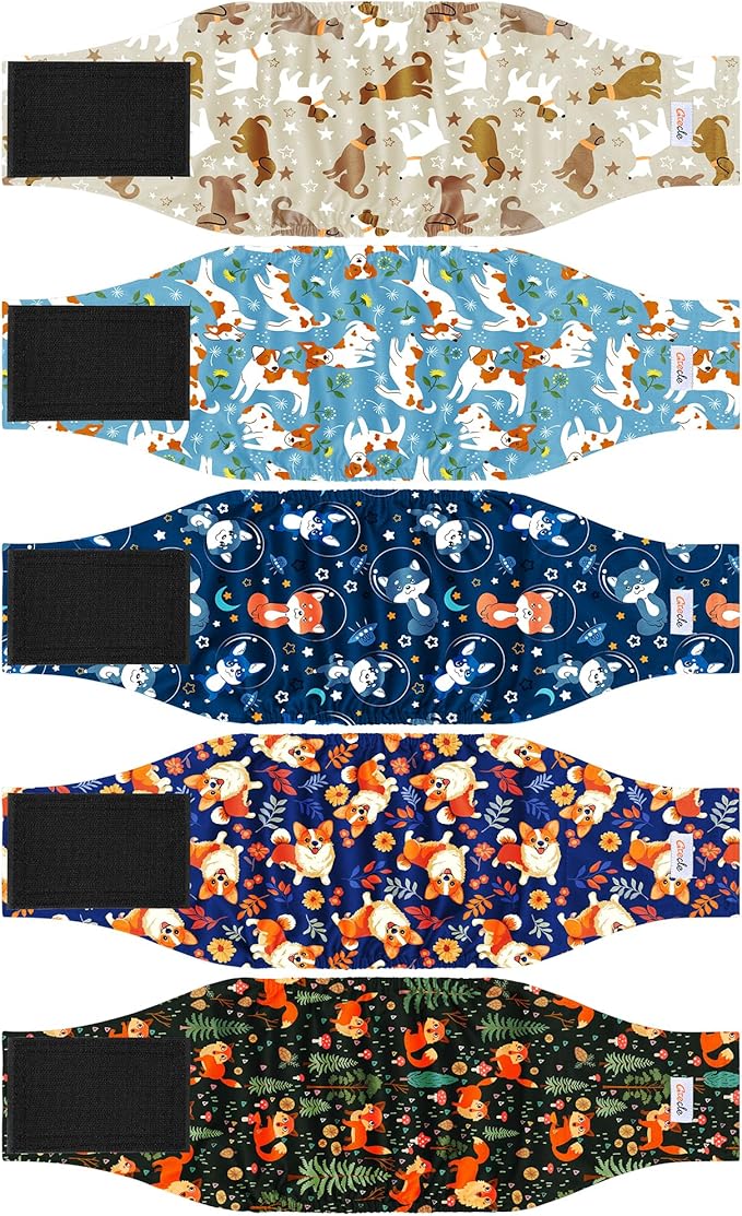 5 Pack Dog Diapers Male Reusable, Premium Belly Bands for Male Dogs, High Absorbing Pee Wraps for Doggie in Incontinence or Excitable Urination Flower XS