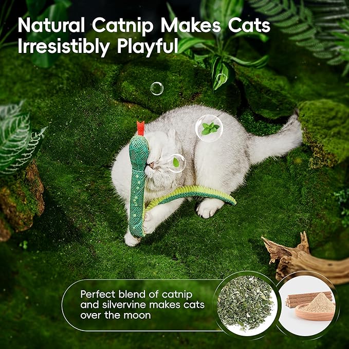 Potaroma Cat Toys Realistic Snake Catnip Crinkly Sound Toy 2 Pcs for Halloween, Mesh Fabric for Teeth Cleaning, Interactive Kicker Toys for Indoor Kitten Exercise 20 Inches