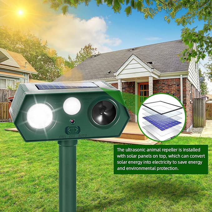 2025 Solar Ultrasonic Racoon Fortress Pro, Deer Cat Repellent Devices Animal Repeller Squirrel Rabbit Deterrent Outdoor with Motion Sensor&Flash Light to Scare Dog Skunk Out of Garden Farm Yard(4Pack)