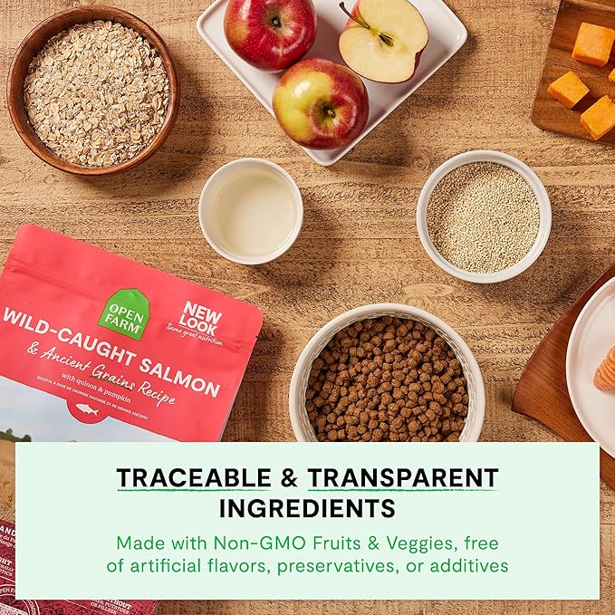 Open Farm, Ancient Grains Dry Dog Food, Protein-Rich & Nutrient Dense, 90% Animal Protein Mixed with Non-GMO Fruits, Veggies and Superfoods, Pasture Raised Lamb Recipe, 11lb Bag