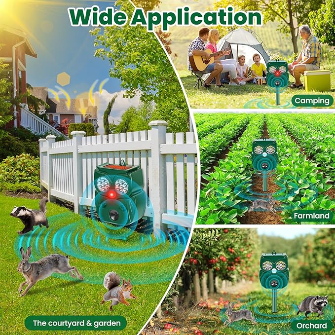 2 Pack Ultrasonic Animal Repellent Outdoor Deer Repellent Outdoor Solar Deer Repllent Devices Animal Deterrent Scare Raccoon, Cat, Rabbit, Dog