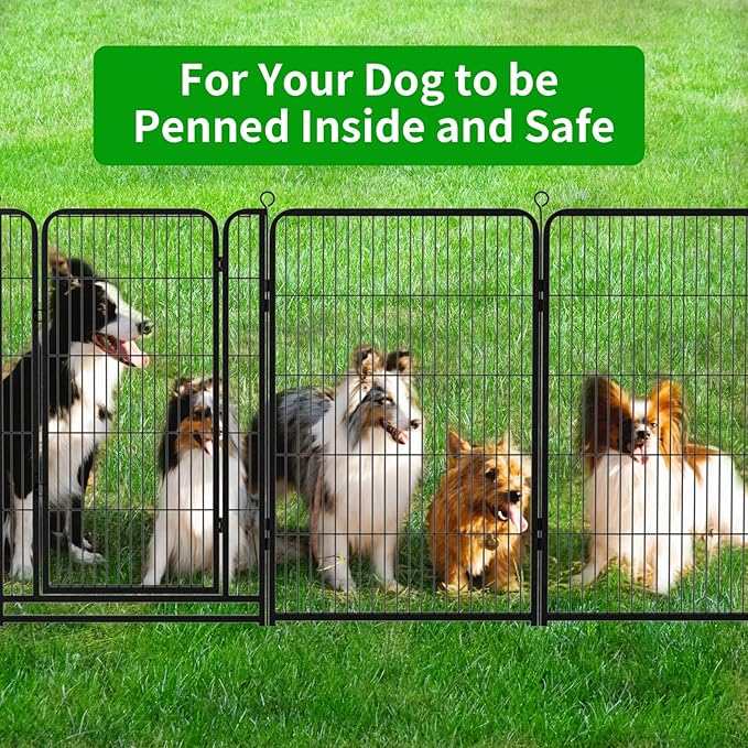 Dog Playpen Outdoor Extra Wide 8 Piece Panels Heavy Duty Dog Fence 32" Height Anti-Rust with Doors Portable for RV Camping Yard, Total 21FT, 35 Sq.ft, Snowy Black