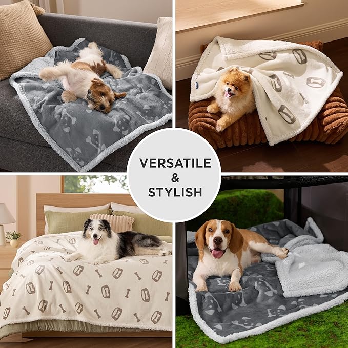 Bedsure Waterproof Dog Blankets for Large Dogs - Soft Print Sherpa Fleece Pet Cat Blanket Washable for Couch Bed Protection, Cozy Plush Reversible Throw Furniture Protector, 50"x60", Smokey Grey