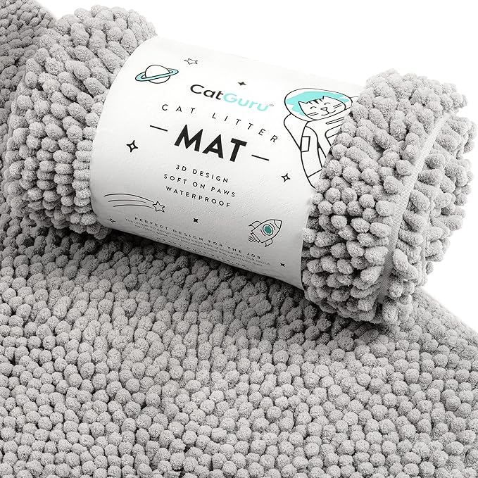 CatGuru Cat Litter Mat, Medium, Extra Large, XXL, Waterproof Litter Box Mat, Non Slip Kitty Litter Mat, Machine Washable Litter Trapping Mat, Soft Litter Tray, Cat Stuff (Medium, Grey/Standard)