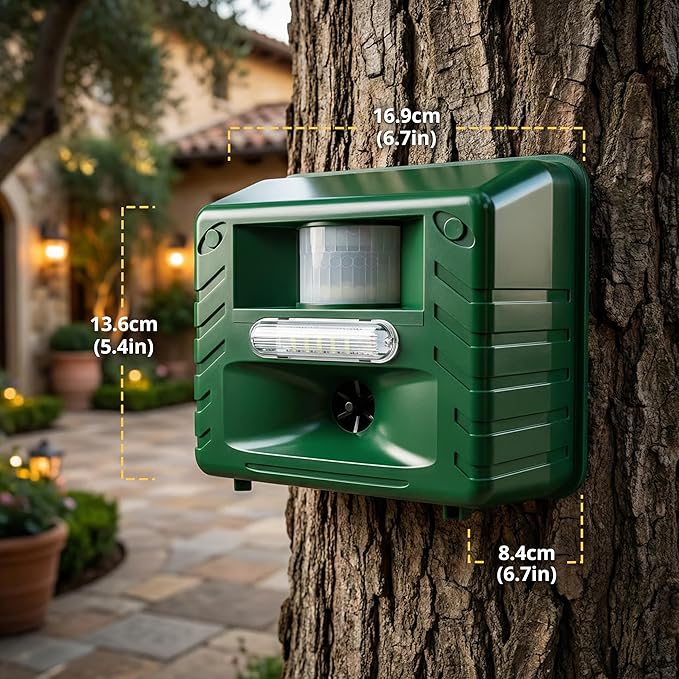 Aspectek Yard Sentinel Ultrasonic Repeller for Deer, Raccoons, Squirrel, Bird, Outdoor Animal Repellent for Yard, Garden, Farm, Patio, Waterproof, Adjustable, Motion Sensor, Nighttime Strobe Light