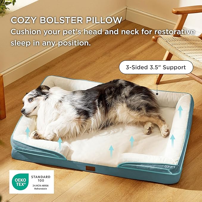 Bedsure XL Orthopedic Dog Bed for Extra Large Dogs - Washable XLarge Dog Cat Bed Waterproof, Comfort Dogs Couch Sofa with Washable Removable Cover, Pet Bed with Nonskid Bottom, Dune Haze Blue, 42"