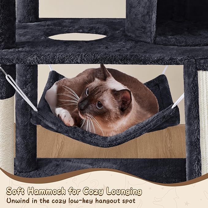 Yaheetech 63.5in Multi-Level Cat Tree Tower Condo with Scratching Posts, Platform & Hammock, Cat Activity Center Play Furniture for Kittens, Cats & Pets