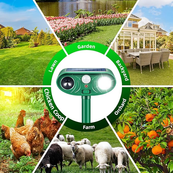2026 Solar Animal Repellent Outdoor&Cat Repellent Outdoor Squirrel Deer Repellent Devices Coyote Raccoon Rabbit Fox Deterrents with Motion Sensor & LED Waterproof Cat Deterrent for Garden Yard 2 Pack