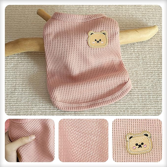 Waffle Knit Cat & Dog T Shirt for Small Dogs, Stretchable Puppy Shirt for Sphynx Cats & Small Breeds, Pet Clothes | Breathable Summer/Winter Apparel for Newborn(Pink Medium)