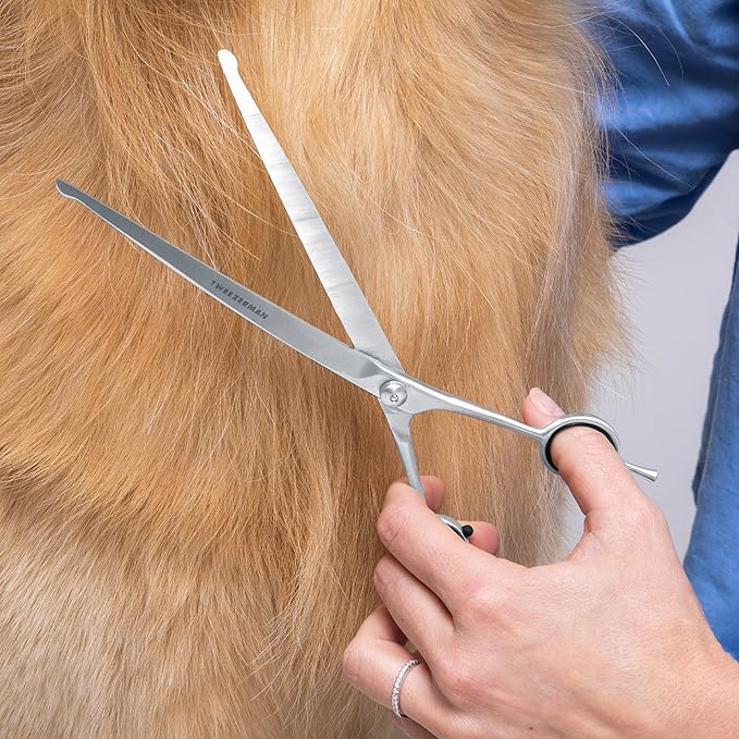 Tweezerman 9" Pet Grooming Scissors with Safety Round Tips, Professional Curved Grooming Shears for Medium to Large Dogs