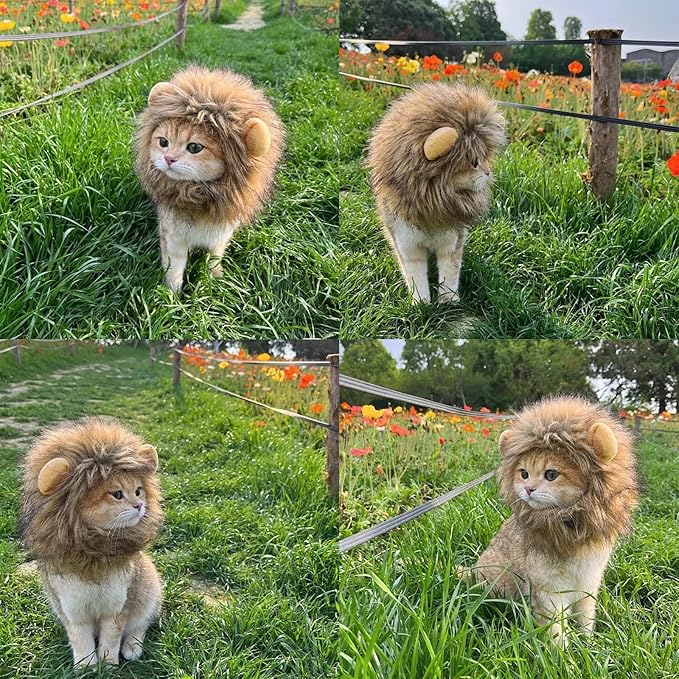 Lion Mane Wig for Cats,Pet Halloween Costume Cat Lion Mane Wig,Adjustable Washable,Lion Mane Wig for Cat Costume Pet (Large)