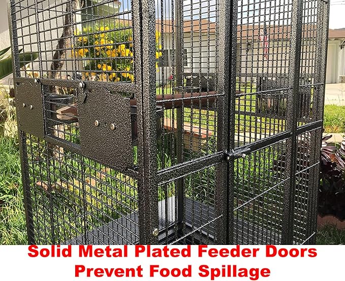 Extra Large Elegant Wrought Iron Open/Close Dome Top Perch Stand Bird Parrot Finch Macaw Cockatoo Rolling Cage (BlackVein, 35.5" W x 29.5" D x 62" H)