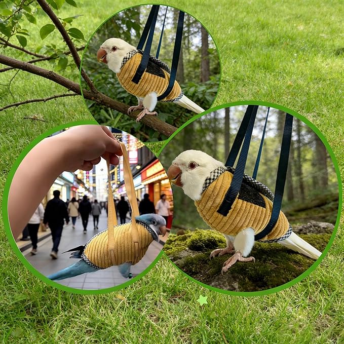 DRESSO Portable Bird Traval Carrier Bag, Escape Resistant Outdoor Harness Vest for Small Medium Parrots, Cockatiel, Budgie, Random Color(Large)