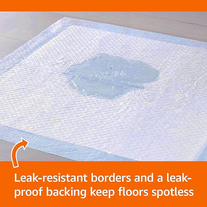 Amazon Basics Leak-Proof Dog and Puppy Potty Training Pee Pads with Quick-Dry 5-Layer Design, X-Large Size 28 x 34 Inch, Blue & White, 40-Pack