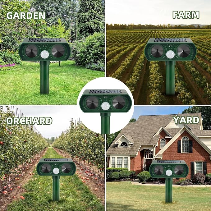 Solar Animal Repellent Outdoor Cat & Deer Repellent with Motion Sensor,Waterproof Ultrasonic Animal Repeller Deterrent Devices Control for Dog Squirrel Raccoon Skunk Rabbit Out of Garden Farm Yard
