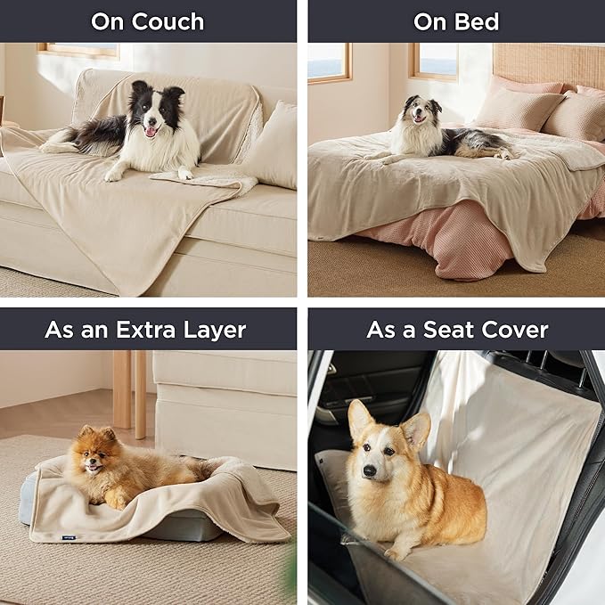 Bedsure Waterproof Dog Blankets for Extra Large Dogs - XL Cat Blanket Washable for Couch Protection, Sherpa Fleece Puppy Blanket, Soft Plush Reversible Throw-XL Furniture Protector, 50x70, Cream