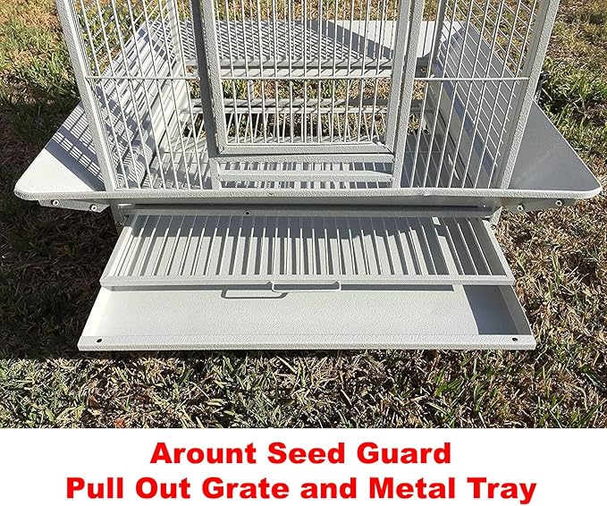 X-Large Double Ladders Open/Close Play Perch Stand Top Wrought Iron Bird Parrot Parakeet Finch Macaw Cockatoo Cage Include Seed Guard and Toy Hook