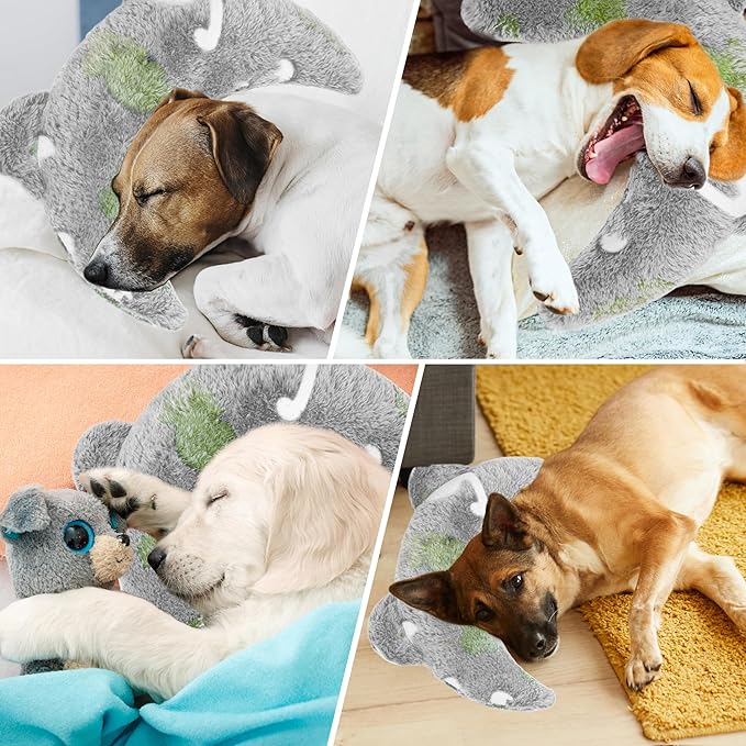 Pet Calming Pillow for Dogs, Soft U-Shaped Pillow Glow in The Dark, Joint Relief, Sleep Comfortably,Suit for Small, Medium, Large Dogs, Fluffy Pet Neck Pillow (S-Yellow Gray)