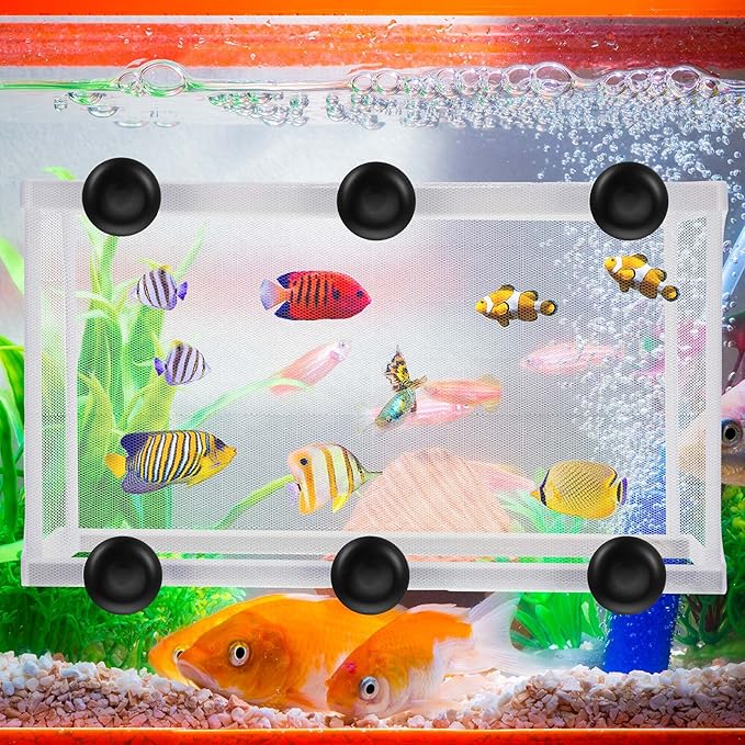 2 Pieces Fish Tank Breeder Net Mesh Breeder Box Fish Hatchery Isolation Separation Net Plastic Frame Fry Hatchery Incubator Mesh Breeding Box with Suction Cup for Aquarium
