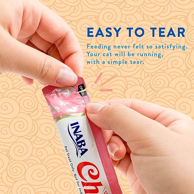 INABA Churu Cat Treats, Grain-Free, Lickable, Squeezable Creamy Purée Cat Treat/Topper with Vitamin E & Taurine, 0.5 Ounces Each Tube, 48 Tubes (4 per Pack), Chicken with Shrimp Recipe