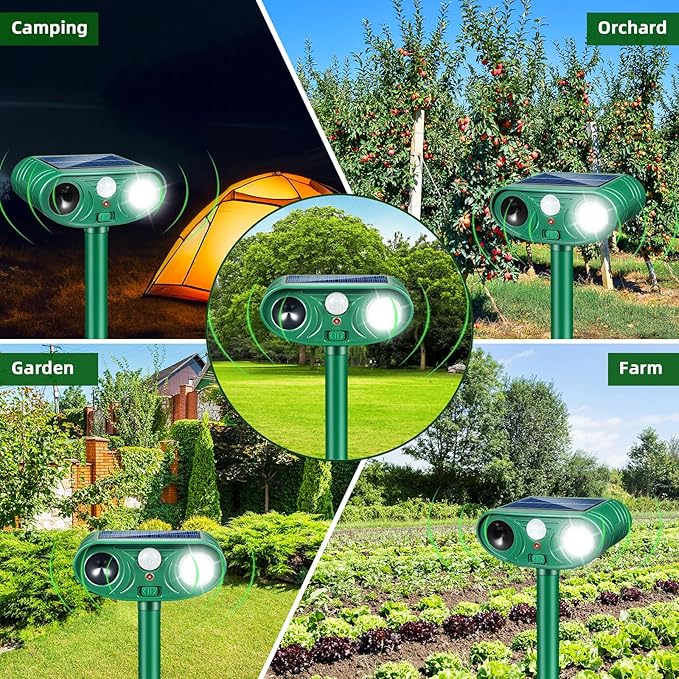 2026 Solar Ultrasonic Racoon Fortress Pro, Deer Cat Repellent Devices Animal Repeller Squirrel Rabbit Deterrent Outdoor with Motion Sensor&Flash Light to Scare Dog Skunk Out of Garden Yard(4Pack)
