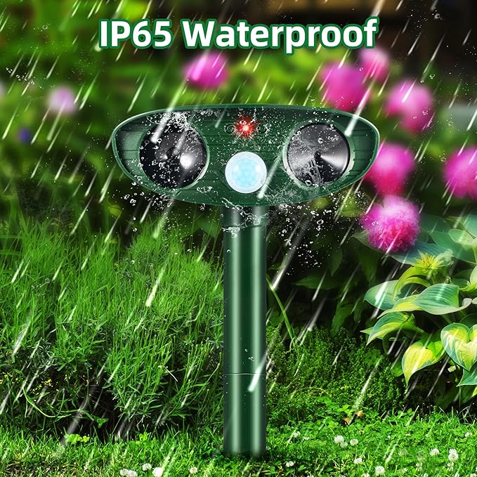 4 Pack 2026 Solar Ultrasonic Animal Repellent Outdoor Cat Squirrel Deer Repellent Devices Rabbit Deterrent for Garden,Animal Repeller with Motion Sensor for Dog Skunk Raccoon Rabbit Rodent