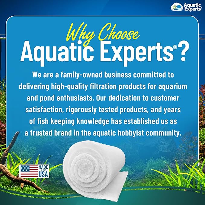 Aquatic Experts Aquarium Filter Floss for Fish Tank Filters - FilterFirst Aquarium Filter Pad - Media Roll for Crystal Clear Water, 3/4" - 1" Thick (12 Inch Wide, 12 Inch Long - 5 Pack)