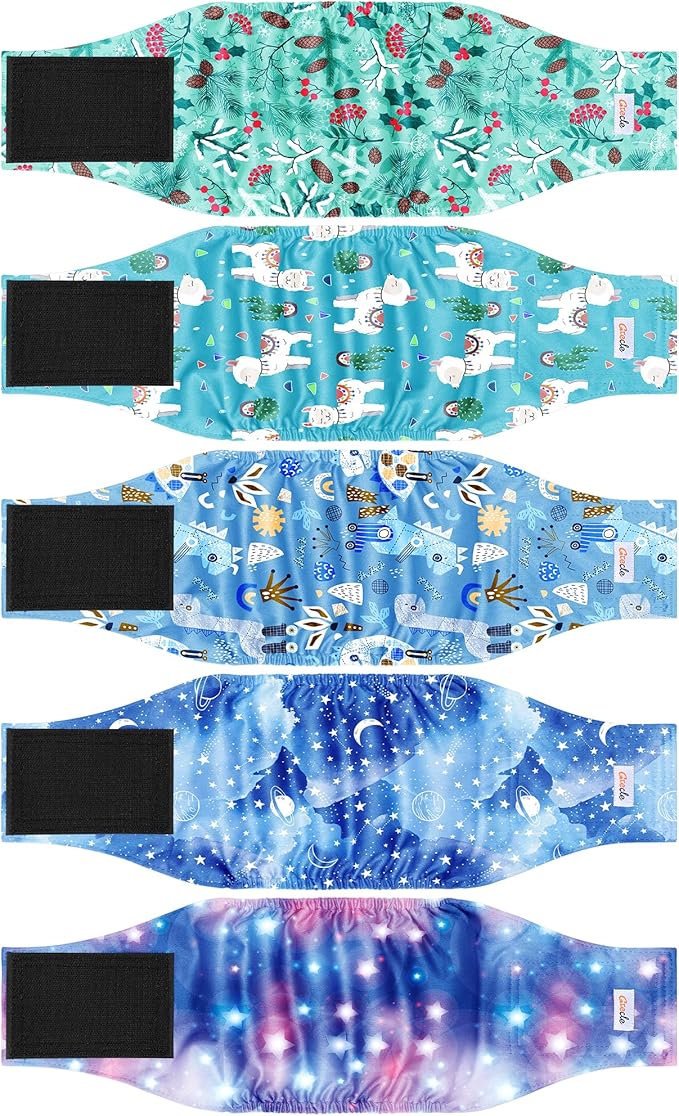 5 Pack Dog Diapers Male Reusable, Premium Belly Bands for Dogs, High Absorbing Male Dog Pee Wraps for Doggie in Incontinence or Excitable Urination Galaxy S