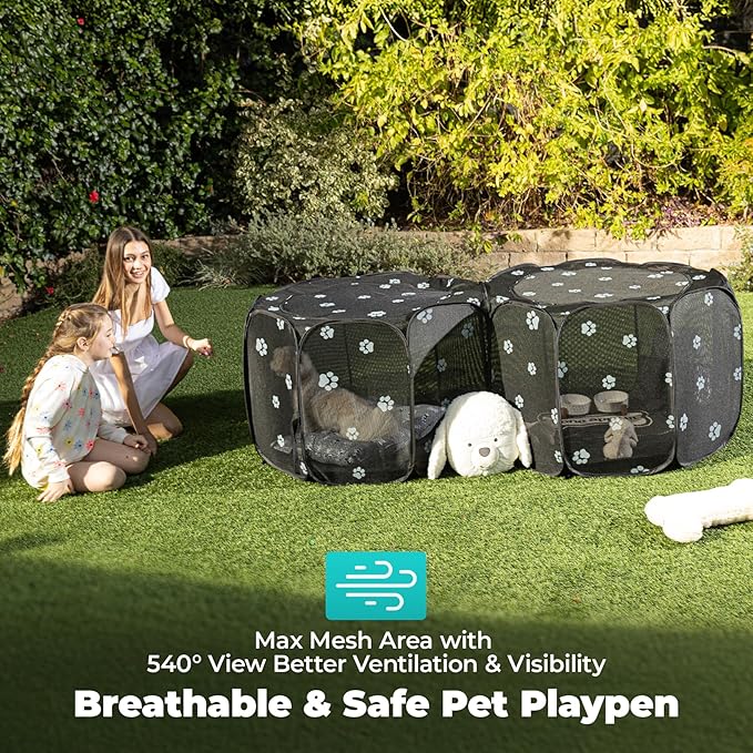 2-in-1 Cat Playpen with Pee Pad, 90''Pop Up Dog Pet Playpen for Indoor Outdoor Cats Enclosure, Portable Pet Playpen, Kitten Puppy Foldable Play Pen Cat Dog Tent Crate Cage Kennel(L, 90" Lx45Wx28H)