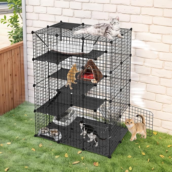 Pet Republic 4-Tier Cat Cage Indoor Enclosure DIY Cat Playpen Metal Kennel with Extra Large Hammock, Catio Ideal for 1-3 Cats, Ferret, Chinchilla, Rabbit, Small Animals