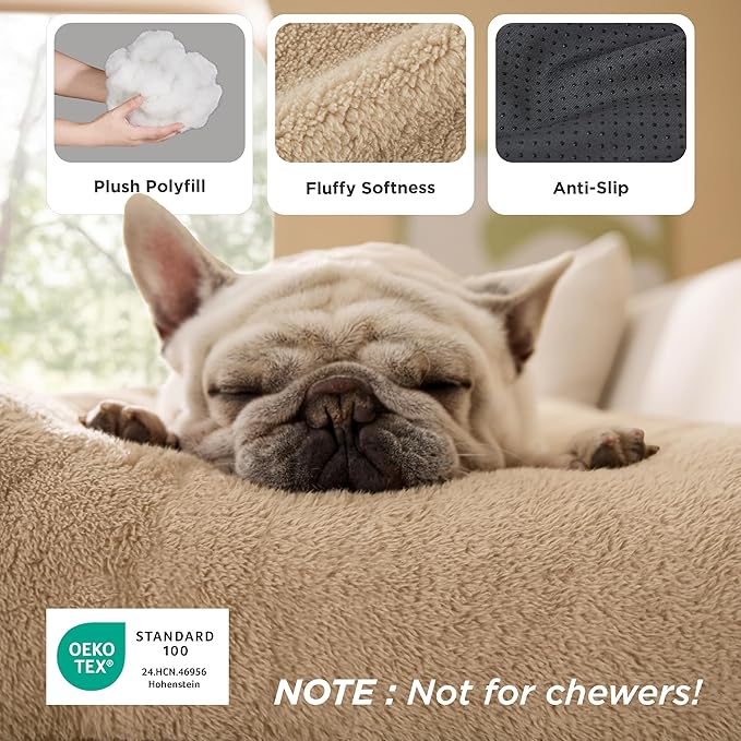 Bedsure Small Dog Bed for Crate Washable, Comfort Fluffy Plush Pillow Bed Crate Pad, Non-Slip and Machine Washable Kennel Pet Sleeping Mat for Puppy/Cat, 24"x17", Brown