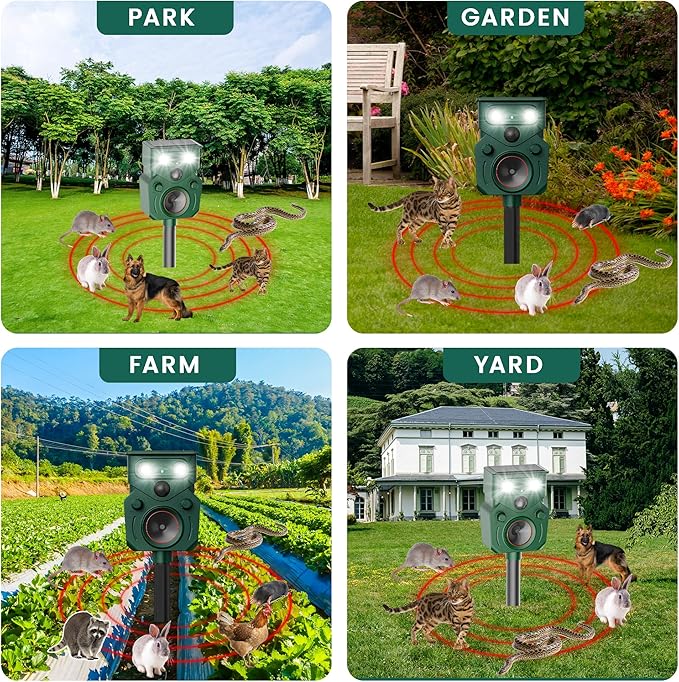 2026 New Solar Ultrasonic Animal Repellent for Yard IP65, Animal Repeller, Ultrasonic Cat Repellent Outdoor Motion Sensor, Motion Sensor & Flashing Light, Repel Dogs, Deer Repellent, Raccoon, Rabbit