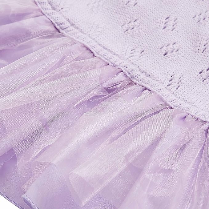 Blueberry Pet My Cutie Princess Ruffle Collar Dog Sweater Dress with Layered Tulle, Light Lavender, Back Length 14", Fall Winter Clothes for Girl Dogs
