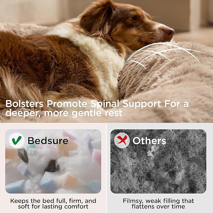 Bedsure Calming Dog Bed for Extra Large Dogs - 45in Donut Washable Large Pet Bed, Anti-Slip ＆Removable Cover,420GSM Round Anti-Anxiety Fluffy Plush Faux Fur, Fits up to 100lbs Pets,Plus Version
