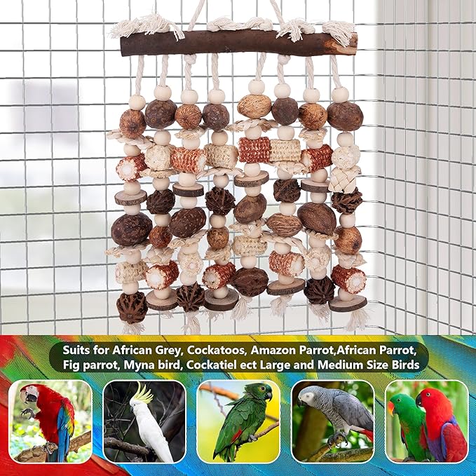 Deloky Extra Large Parrot Toy-Natural Wooden Chewing Tearing Toy for African Grey, Amazon Parrots, Macaws, Medium Breeds