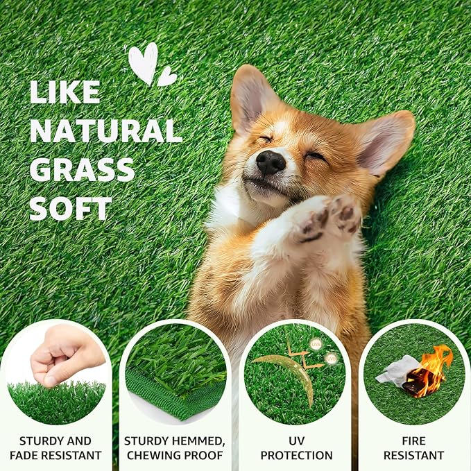 Dog Grass Pad with Tray - 35''x23'' Portable Dog Litter Box with 2 Pack Hemmed Edge Artificial Grass Patch + 2 Washable Reusable Pee Pads, Indoor Outdoor Fake Grass Pad for Dogs Potty
