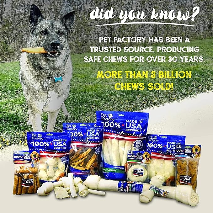 Pet Factory 7in Braided Beefhide Dog Chew Sticks with Peanut Butter Flavor - 100% USA Made Rawhide Chews for Medium Dogs, Long Lasting Dental Health, 7 inches (), 6 Count (Pack of 2)